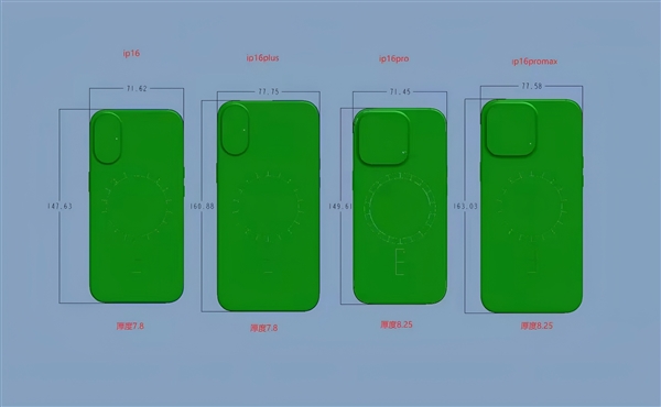 iPhone16全系尺寸图出炉：Pro版明显增大屏幕黑边历史最窄