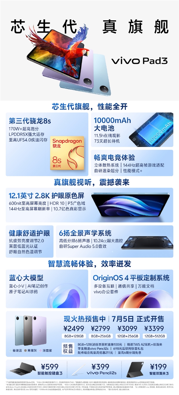 2499元起！vivoPad3正式发布：骁龙8sGen3配10000mAh超大电池