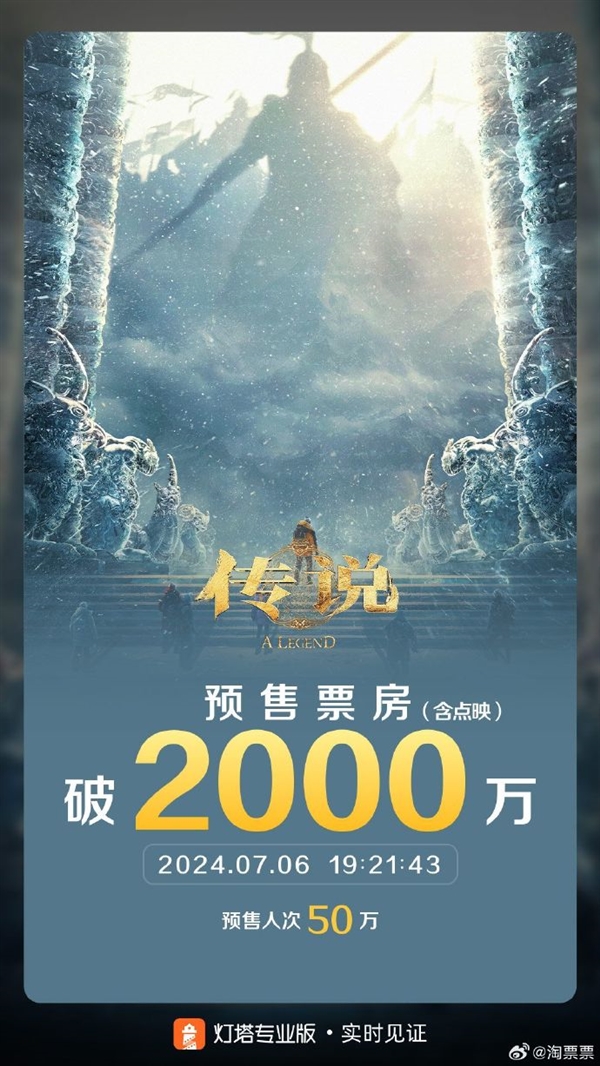 成龙、娜扎主演！《神话》续集电影《传说》预售票房破2000万元