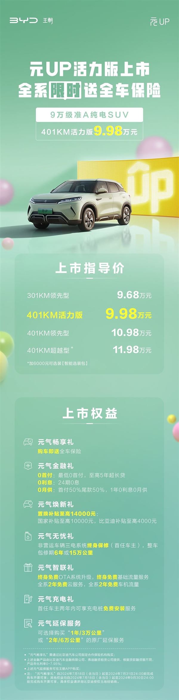 9.98万起比亚迪元UP新车上市：多花3000买100公里续航