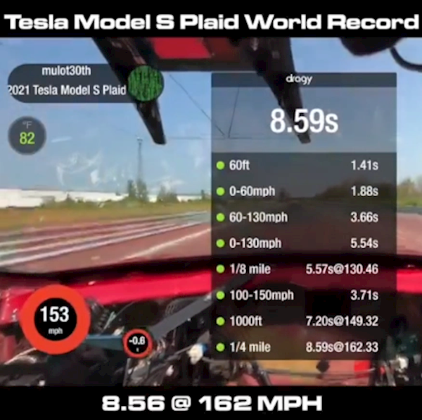 比小米SU7还快！特斯拉ModelSP刷新电动汽车加速纪录(特斯拉performance加速)