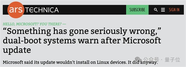 微软闯祸Linux躺枪：更新之后Linux打不开了
