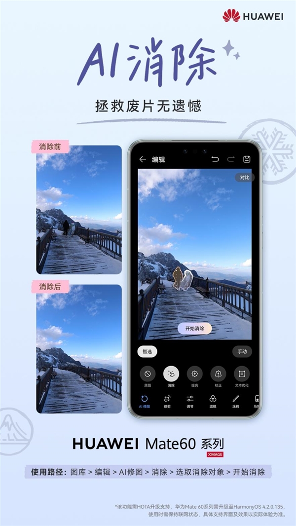 华为Mate60系列常用常新！色准优化新增AI消除还有秋日礼遇活动(华为mate60官方首曝)