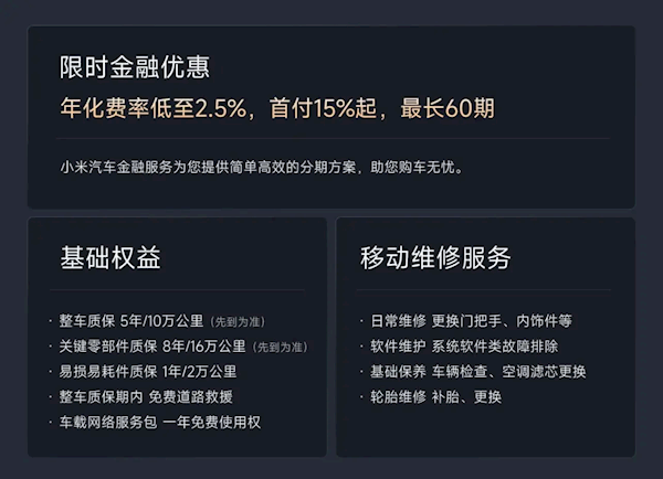 智驾增强功能免费 限时金融方案：小米SU79月购车权益发布