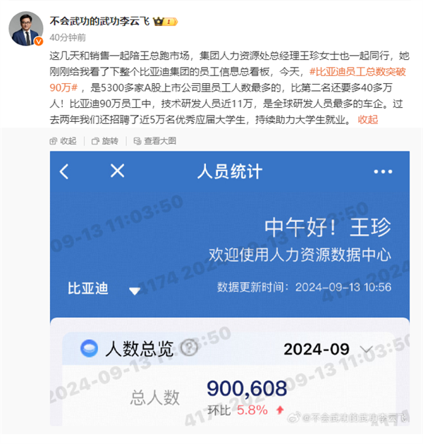 比亚迪员工总数突破90万！技术人员近11万全球车企最多(比亚迪员工数量)