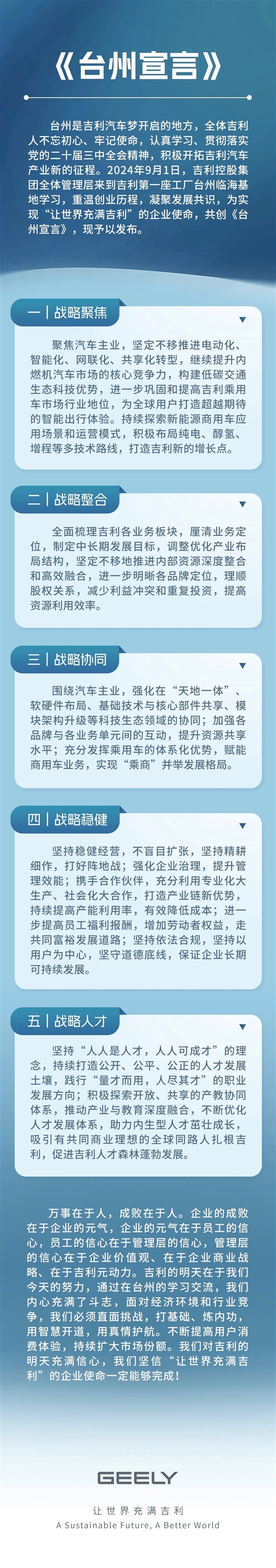 时隔17年吉利再发重磅宣言！五大战略决定集团命运