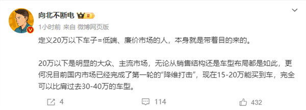 博主驳斥“20万以下就是低端车”：可比肩过去40万车型(低于20万的车)