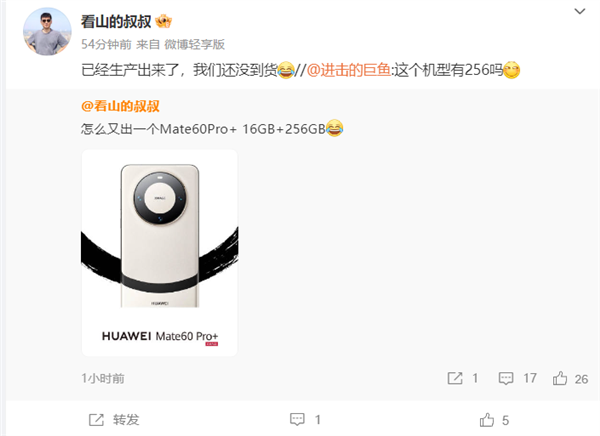 曝华为Mate60Pro+将推16GB+256GB版本：价格更低(华为mate60pro参数)