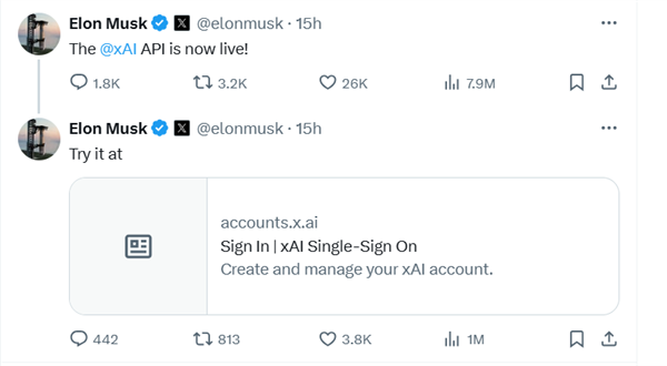 马斯克官宣！xAI正式推出API允许Grok模型集成到其他应用